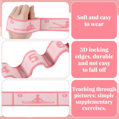 11 Loops Stretching Strap Gymnastics Loop Multi Loop Stretching Band Stretch Strap Yoga Dance Loops Band Yoga Straps for Stretch Pilates Dance Ballet Fitness Gymnastics Exercise (Pink)