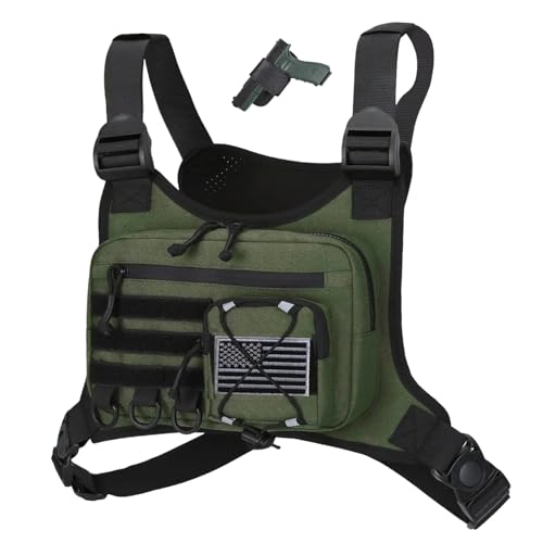 Outdoor Sports Chest Bag for Men, Chest Vest Holster Fits Most Pistols, EDC Travel Chest Pack for Running, Hiking - color: Olive