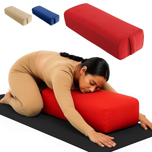 Rectangular Yoga Bolster Pillow for Meditation, Yoga & Back Support – Soft Meditation Cushion with Removable Hand Wash Cotton Cover & Carry Handle (Red) - color: Red