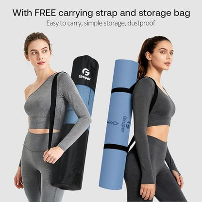 Gruper Yoga Mat Non Slip TPE Extra Wide Yoga Mat with Alignment Mark, 72"L x 32"W x 0.32"/0.24"Th (183cm x 80cm x 8mm/6mm), Anti-Tear Exercise Mat with Carrying Strap and Bag, Workout Mats for Yoga, Pilates