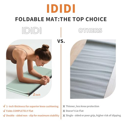 Foldable Exercise Pad for Gym or Home Use, (1.2" x 14"x 24"）Extra Thick and Wide Multi-Functional Knee Pad Cushion & Push Up Mat for Man Woman Kids, Non-Toxic POE Kids Yoga Mat, Lightweight Elbow Cushion for Yoga, Pilates