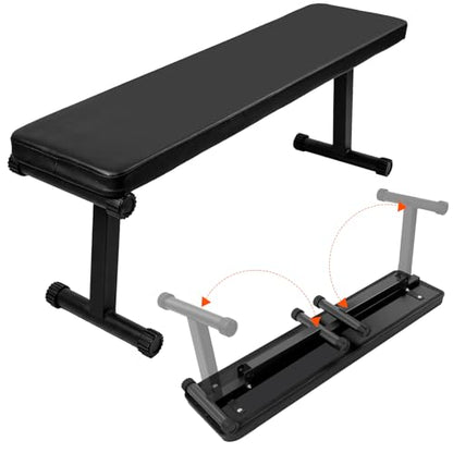 Gym Quality Foldable Flat Bench for Multi-Purpose Weight Training and Ab Exercises, Strength Training, Stable Assembly, Black
