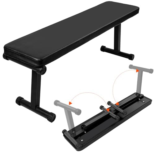Gym Quality Foldable Flat Bench for Multi-Purpose Weight Training and Ab Exercises, Strength Training, Stable Assembly, Black