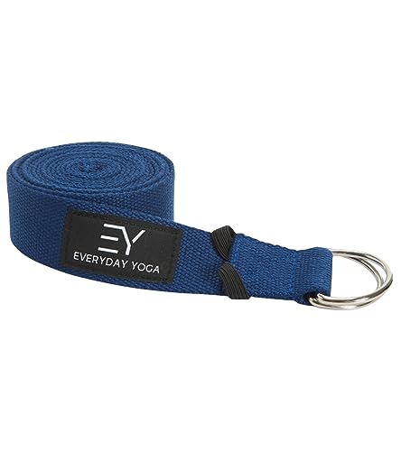Everyday Yoga Strap with Metal D-Ring Athletic Stretching, 6ft/8ft/10ft - color: True Navy, size: 8 Foot