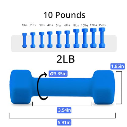 Portzon Weights Dumbbells 10 Colors Options Compatible with Set of 2 Neoprene Dumbbells Set,1-15 LB, Hand Weights for Exercise and Muscle Toning ，Anti-Slip, Anti-roll, Hex Shape