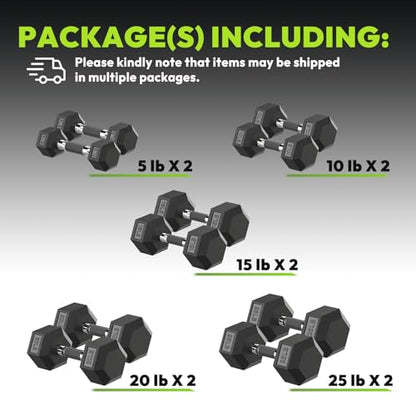 Hex Dumbbell Sets, 90-640 lb Rubber Encased Exercise & Fitness Dumbbells Set, Hand Weight for Strength Training, Weight Dumbbells - size: 150 lb Set (Pair of 5, 10, 15, 20, 25 lb)