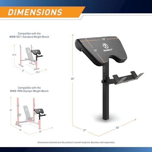 Marcy Deluxe Olympic Weight Bench with Adjustable Back & Bar Catch & Optional Arm Curl, Leg Developer, Lat Tower Attachments (Sold Separately), Personal Home Gym for Strength Training, Weightlifting - color: Arm Curl Only ACC-8215AC