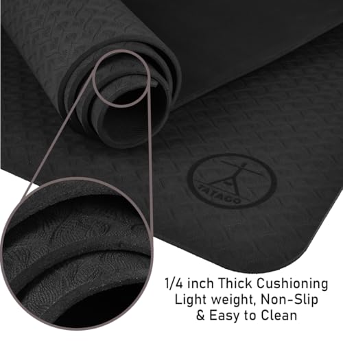 Extra Large Yoga Mat XL, Wide and Long, Extra Thick Non Slip Exercise Mat - color: Black, size: 6mm