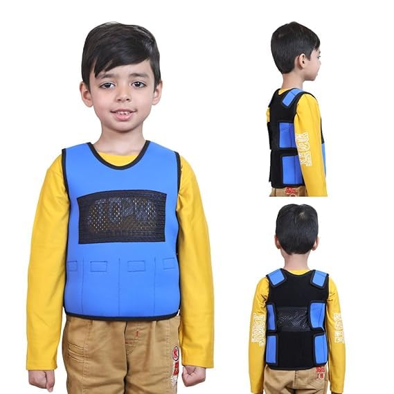 abley's Children's Sensory Weighted Vest for Children with Sensory Issues, Autism, ADHD | Adjustable Therapeutic Support | Compression Vest | Includes 6 Removable Weights | Blue, Large