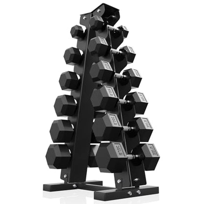 PAPABABE Hex Dumbbell Set with Rack, 85-560lb Rubber Encased Dumbbell Free Weights Dumbbells Set with Storage Rack, Hand Weights Set for Strength Training - style: 240lb (5, 10, 15, 25, 30, 35lb)x2& Rack