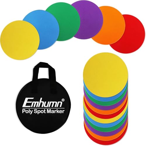 4inch & 9inch Poly Spot Markers for Agility Dot for Gym/PE Training, Dance, 6/12/24 Pcs Round Multiple Color & Size Rubber Non-Slip Spot Marker for Games, Floor Dots and Sport Activities - style: 12Pcs 9 inch + Portable Bag