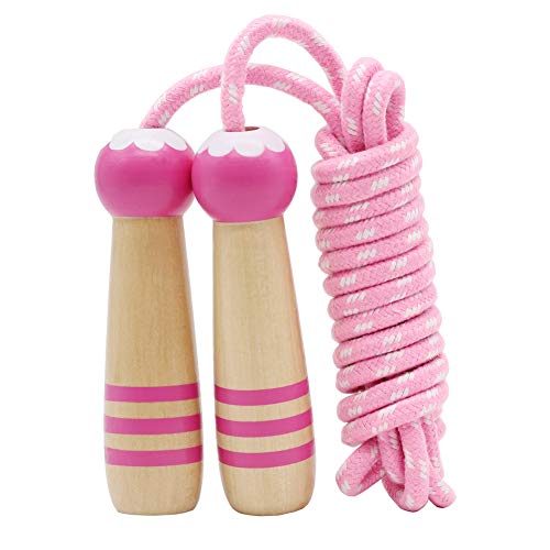 Jump Rope Kids, 7ft Adjustable Cotton Skipping Rope with Wooden Handle for Boys and Girls Fitness Outdoor Exercise - style: Pink