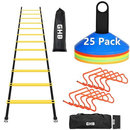 GHB Agility Ladder 1PCS Agility Cones 25PCS Detachable Agility Hurdles 10PCS