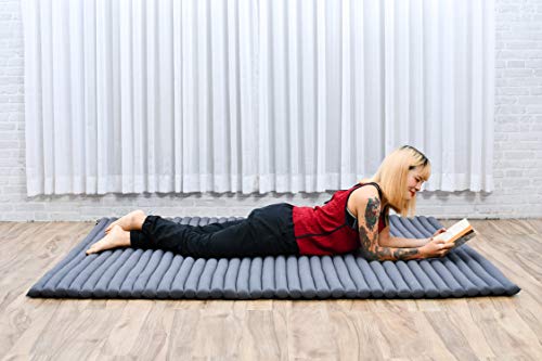 Leewadee - Foldable Floor Mattress - Japanese Roll Up Futon -Trifold Tatami Mat- Guest Floor Bed - Camping Mattress - Thai Massage Mat, Kapok Filled, 75 x 57 inches, Anthracite