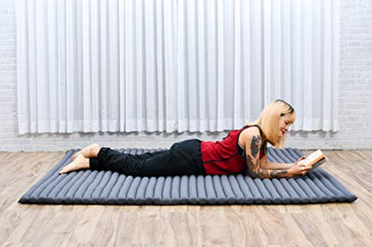 Leewadee - Foldable Floor Mattress - Japanese Roll Up Futon -Trifold Tatami Mat- Guest Floor Bed - Camping Mattress - Thai Massage Mat, Kapok Filled, 75 x 57 inches, Anthracite