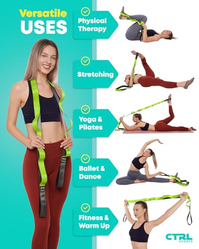 Stretching Strap with Loops - Non Elastic Stretch Band for Physical Therapy, Yoga Strap for Stretching Equipment, Stretch Bands for Exercise and Flexibility - Fascia, Hamstring & Leg Stretcher Belt - style: 10 Loops - Green