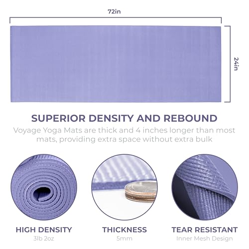 Voyage Yoga Mat, 10 Pack, 72" x 24" Professional Studio and Gym Bulk Yoga Mats, 5mm Thick, Durable, Anti-Tear, Non Slip Fitness and Exercise Mats - color: Peri Purple