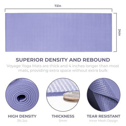 Voyage Yoga Mat, 10 Pack, 72" x 24" Professional Studio and Gym Bulk Yoga Mats, 5mm Thick, Durable, Anti-Tear, Non Slip Fitness and Exercise Mats - color: Peri Purple