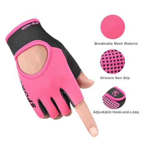 Men Women Workout Gloves Fingerless Weightlifting Anti-Slip Breathable Gym Exercise Gloves for Training Cycling Sports - color: Pink