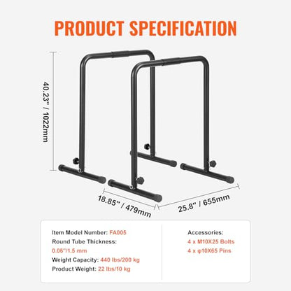 Happybuy Dip Bars, 440 lbs Capacity, Heavy-Duty Adjustable Height Dip Stand for Fitness Workouts, Stabilizer Parallette Push-Up Stand, Parallel Bars for Strength Training at Home Gym