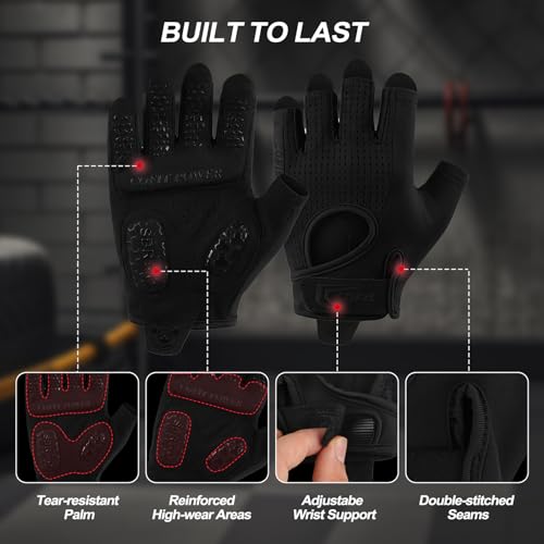 Gym Gloves for Men Women, Workout Gloves with 5MM Padded Palm, Fingerless Weight Lifting Gloves, Breathable Non-Slip Fitness Gloves for Training, Exercise - size: Small