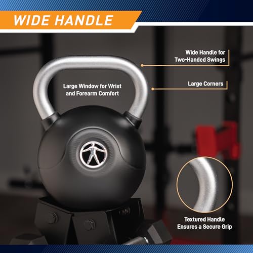 Marcy Commercial Grade PU Coated Kettlebell – 10 to 40 LB Single Weights with Textured Steel Handle, Flat Base – Strength Training for Full Body & Home Gym Workouts