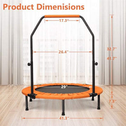 HYD-Parts 40" 48" Mini Trampoline for Adults and Kids Exercise Rebounder with Adjustable Bar Fitness Trampoline Indoor Max Load 330 440lbs - color: Orange-40in