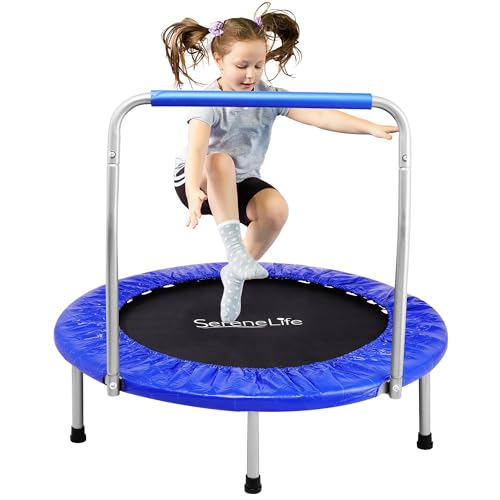 SereneLife 36″ Foldable Mini Trampoline for Kids - Compact Fitness Rebounder with Foam Handle - Safe, Stable Exercise Trampoline with 330lbs Max Load for Indoor/Outdoor Active Play & Exercise