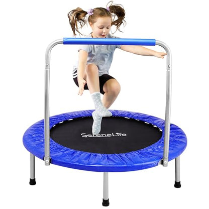 SereneLife 36″ Foldable Mini Trampoline for Kids - Compact Fitness Rebounder with Foam Handle - Safe, Stable Exercise Trampoline with 330lbs Max Load for Indoor/Outdoor Active Play & Exercise