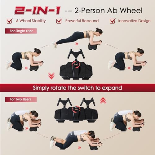 Partner Ab Roller Wheel with Elbow Support- Two-Person Core Trainer, Stable Home Gym Equipment for Couples to Strengthen Core Muscles