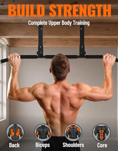 Joist Mount Pull Up Bar, Wall Chin Up Bar Ceiling Mount for Beams, Heavy Duty Steel Construction, Home Gym Workout Equipment -Patent Pending - color: Joist Mounted for 8-9ft Beams, Standard Grip