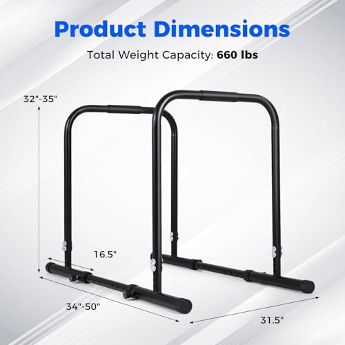 Goplus Adjustable Dip Bar, Heavy Duty Parallette Push Up Stand with 660 LBS Capacity, Anti-Slip Foam Grips, Portable Fitness Workout Dip Station for Home Gym, Calisthenics - size: 2 Side Locked