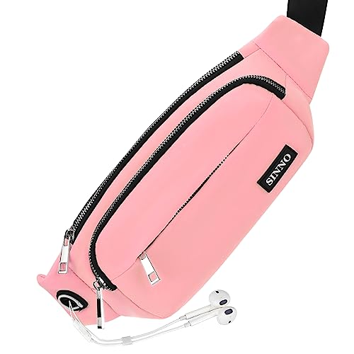 Large Crossbody Fanny Pack for Women Men Belt Bag With 4-Zipper Pockets for Travel Running Hiking Workout Dog Walking Outdoors Sport Fishing Waist Pack Bag Carrying All Phones - color: Bright Pink