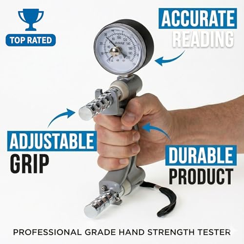 Jamar Hydraulic Hand Dynamometer, Grip Strength Tester with Peak Force Indicator, Adjustable Handle, Ergonomic Manual Design, PSI Calibrated, Durable & Cordless Grip Strength Tool