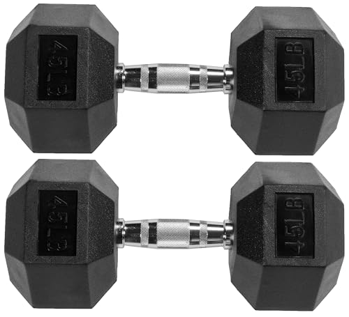 Signature Fitness Rubber Encased Hex Weights Dumbbells Pair, Exercise & Fitness Dumbbells for Home Gym Training
