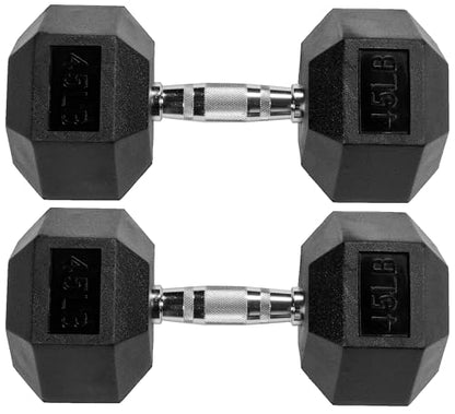 Signature Fitness Rubber Encased Hex Weights Dumbbells Pair, Exercise & Fitness Dumbbells for Home Gym Training