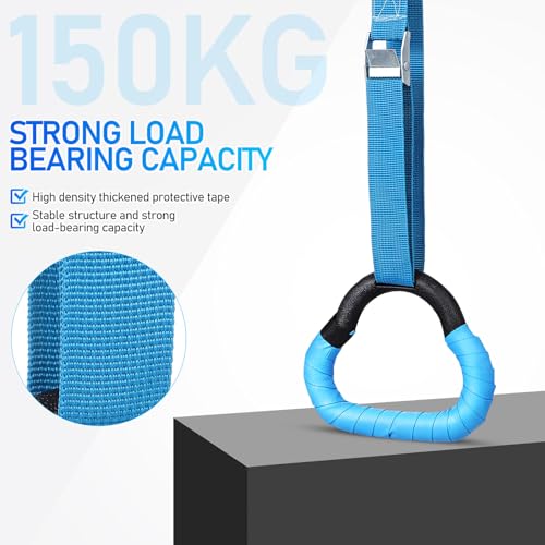 ’s Adjustable Gymnastic Rings Set with 1m Straps, Blue Cartoon Design, Strength Training Equipment for Pull-ups and Fitness Workout
