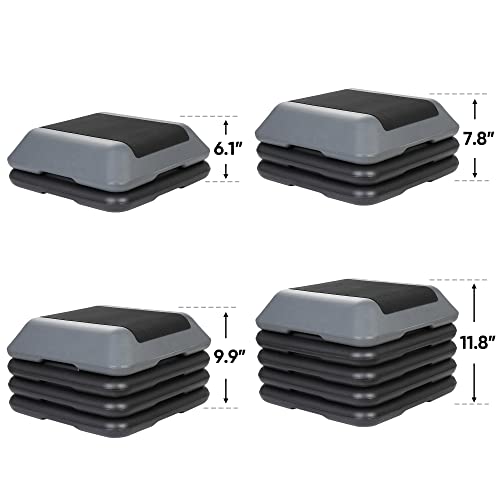 LEMY 16 Inch Fitness Step Platform, Height Adjustable Workout Exercise Stepper with 4 Risers for Home, Strength Training Equipment, Gym, 4''- 6'' - 8''- 10''- 12''
