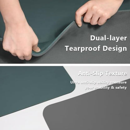 Wide Yoga Mat-80cm Non Slip Extra Thick 1/3'' Fitness Exercise Mat TPE Material High Resiliency Hot Yoga Mats(72“L x 32"W) With Carry Strap for Women Yoga Pilates, Home Floor Workout - color: Dark Green