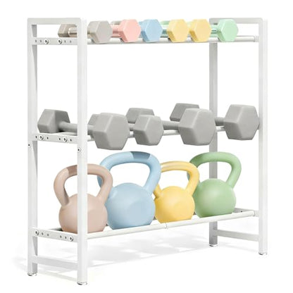 Aduanbang 3-Tier Adjustable Dumbbell Rack, Heavy-Duty Weight Storage Stand, 390 LB Capacity, Space-Saving Home Gym Organizer - color: White