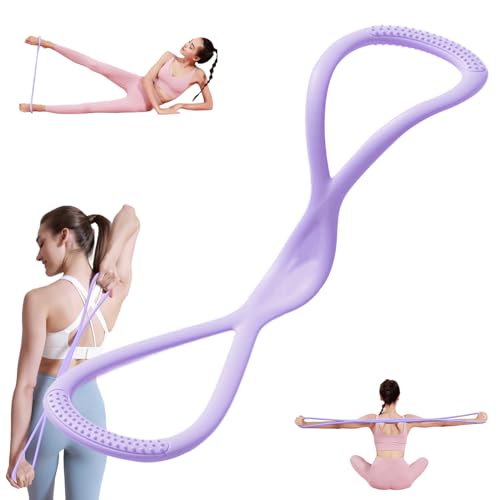 Figure 8 Resistance Band for Women Men, Non‑Slip Handles Exercise Band, Home Gym Fitness Equipment for Yoga, Pilates, Stretching & Physical Therapy (25 lbs) - color: Purple
