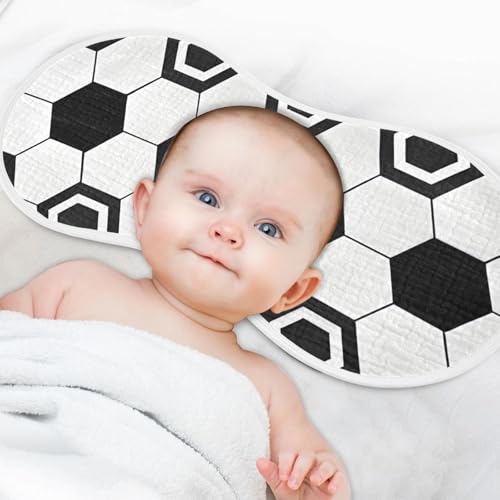 Soccer Print Muslin Burp Cloths 2 Pack - Extra Large 22"x11", 4-Layer Soft Absorbent Cotton, Waterproof Backing, Baby Drool Rags for Newborn