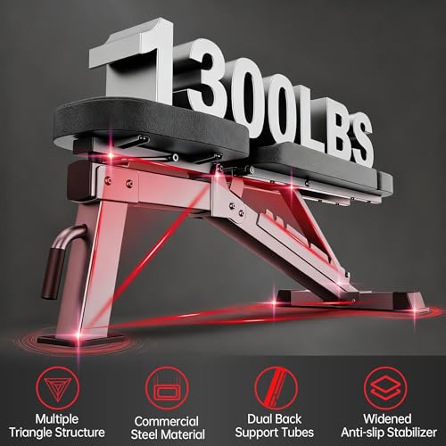 JOROTO Adjustable Weight Bench for Home Gym, Heavy-duty 1300LB Capacity | Strength Training, Bench Press, Decline, Incline, 34" Extra Backrest with Wheels Workout Bench for Home Gym, Utility