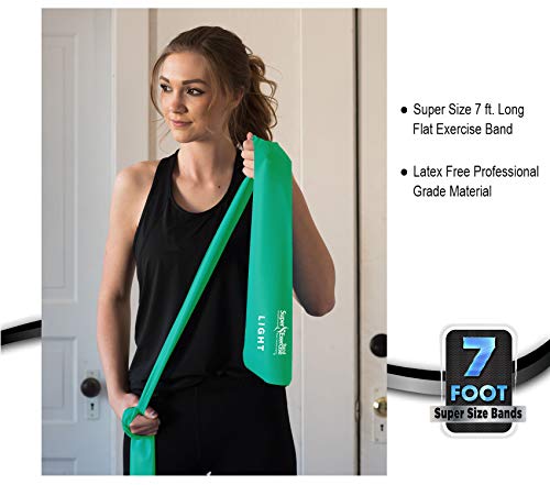 USA 14" x 3" Extra Long Latex Free Mini Loop and Flat Resistance Band 5 Set. in Light, Medium or Heavy Strength. Includes an Exclusive iPhone App, E-Book, and Carry Bag. - color: a. LIGHT STRENGTH GREEN Set
