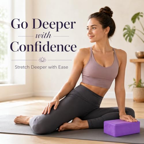 High Density EVA Foam Yoga Block Support and Stability for Stretching, Workout, Pilates at Home and Gym - color: Purple