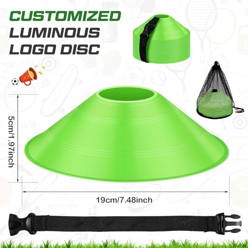 Hiboom Glow in The Dark Football Cones Light up Agility Soccer Cones with Carry Bag for Sports Training Glow in The Dark Games Field Cone Markers Basketball Football Coaching