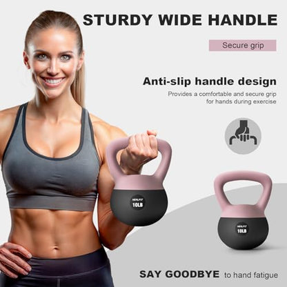 NEALFIT Soft Kettlebell 5LB/10LB/15LB/20LB/25LB, Kettlebells for Home Gym Strength Training, Anti-Slip Fitness Weights for Men Women - color: 10LB Pink-Graphite Black