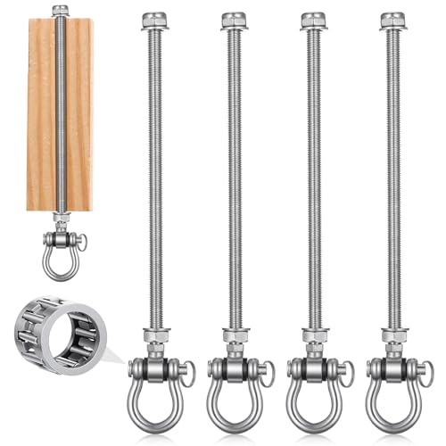 4 Pcs Heavy Duty Swing Hanger with Bearings M10 x 11 Stainless Steel Swing Hooks Screw Brackets Permanent Anti-Rust 180°,1500 LB for Wood Steel Beam Yoga Hammock Chair Punching Bag Porch Swings Seat