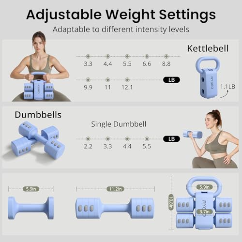 2-in-1 Adjustable Dumbbell Set for Women - 4 Levels (2.2lbs to 12.1lbs) - Home Gym Weights for Women at Home - Fitness Dumbbells - color: Blue