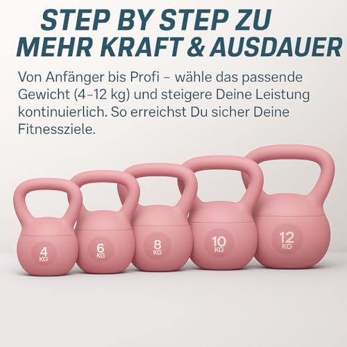 4kg Soft Kettlebell for Women, Non-Slip PVC Coated Home Fitness Weight for Pilates, Strength Training & Full-Body Workouts (Pink)